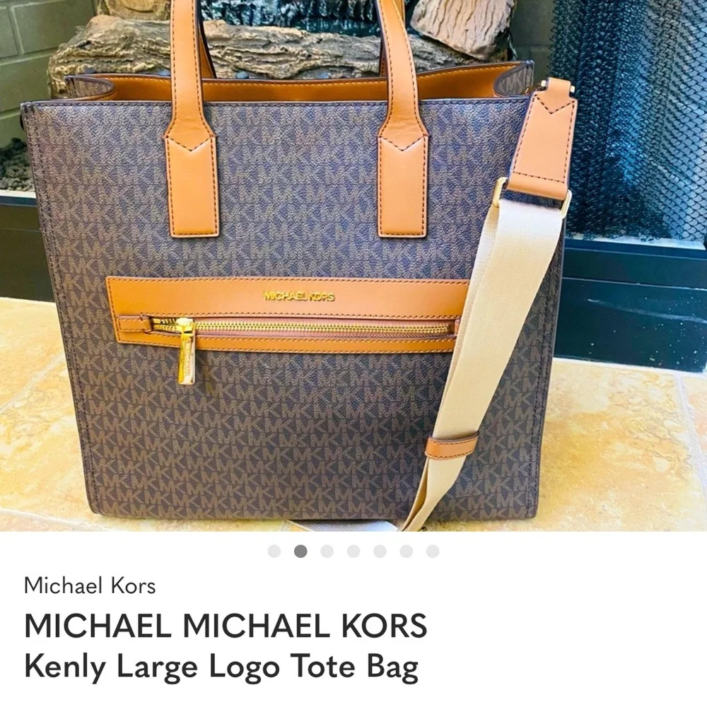 Michael Kors Brown Monogram Tote with Tan Accents - Picture 5 of 7